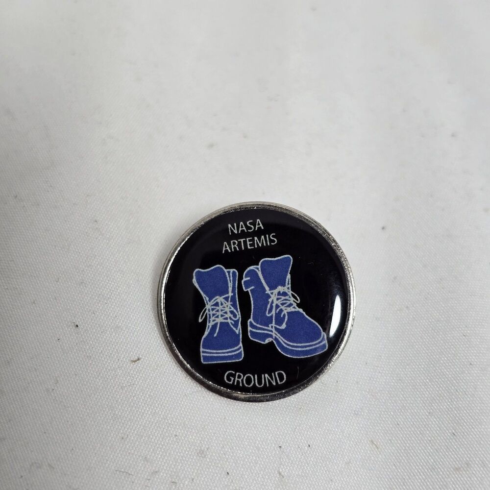 NASA Artemis II Ground Crew Boots Logo Enamel Lapel Pin Black Blue Space Boot